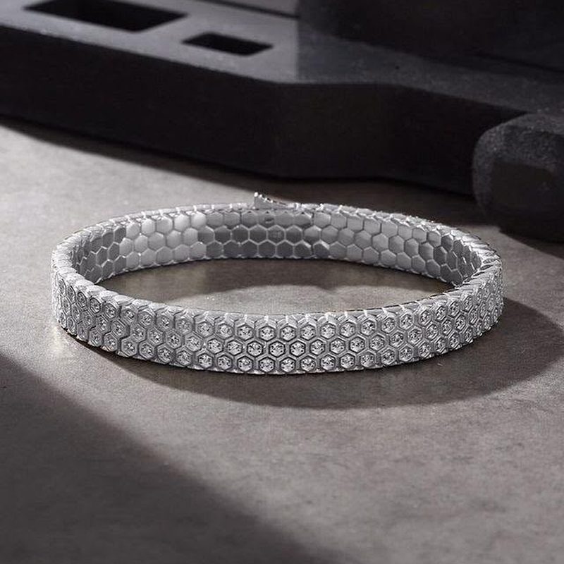 Wide honeycomb bracelet, silver