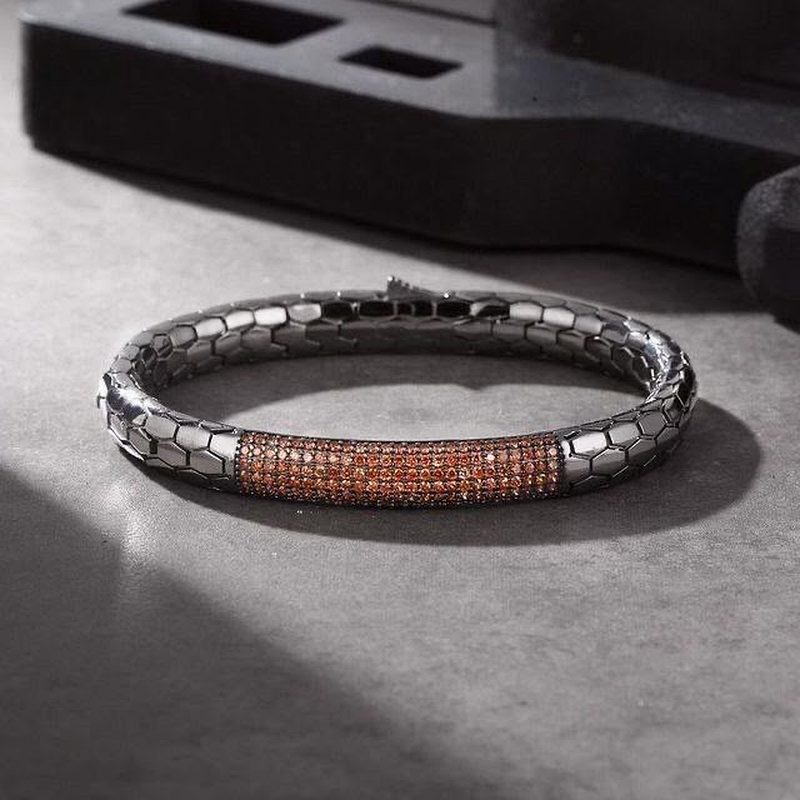 Scale bracelet, amber pavé bar