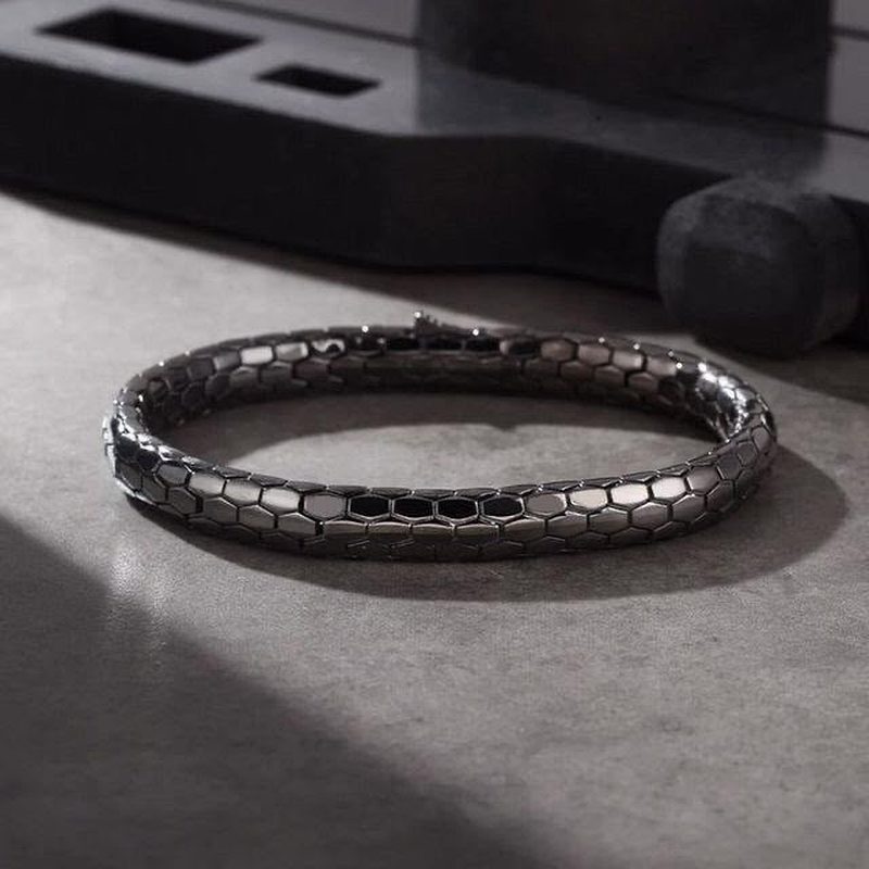Scale bracelet, oxidised silver